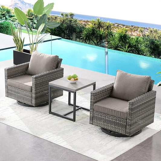 HUMMUH 5 Piece Patio Furniture Set,PE Wicker Patio Swivel Rocker Chairs Outdoor Chairs Set of 2 with Side Table for Porch,Garden,Backyard