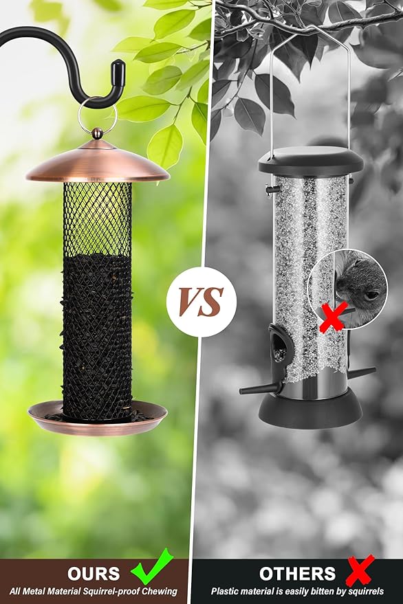 Gtongoko Bird Feeder for Outside, Metal Mesh Tube Bird Feeders 2.5 lbs for Sunflower Seeds or Mealworm, Large Capacity, Copper, 1 Pack