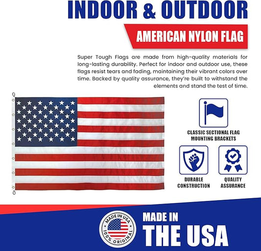 Super Tough 30ft x 50ft Nylon American Flag | Embroidered Stars and Sewn Stripes | Brass Grommets | Heavy-Duty Outdoor Flag | Fade Resistant American Flag Made in USA | All Weather Nylon