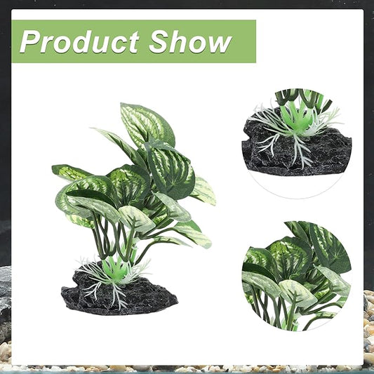 Aquarium Plastic Plants, Silk Aquarium Plants, Silk Plants for Betta Fish Tank, Plastic Plant Decor for Aquarium, Green, Pointed Leaves, 4.33" Tall