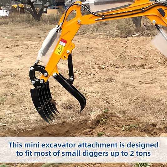 Mini Excavator Attachment Rake,Small Diggers Metal Backhoe Rake,3.54" Span, 0.98" Pin Hole,Includes 2 Link Pins,Fit for Mini Excavator