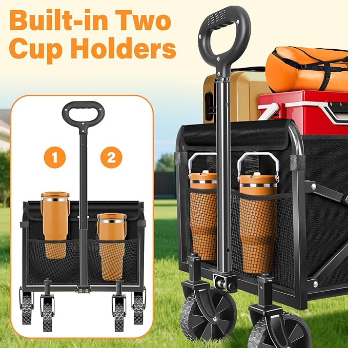 ARTIST'S DREAM Wagons carts Foldable Collapsible Wagon cart with Wheels|Folding Wagon for Groceries|360lbs.Utility Grocery Wagons for Camping,Sports,Park,Shopping,Travel,Black