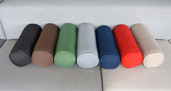 Indoor/Outdoor Bolster Pillows, 16x6 inches Solid Round Lumbar Cylinder Throw Pillows for Outdoor Furnitures, Set of 2, Beige