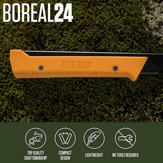 AGAWA - BOREAL24 Backwoods Kit - Includes 24" Folding Saw, Leather Sheath, 24" All-Purpose & 24" Aggressive Saw Blade - For Camping, Hunting & Survival Kit (Black Frame/Yellow Handle)