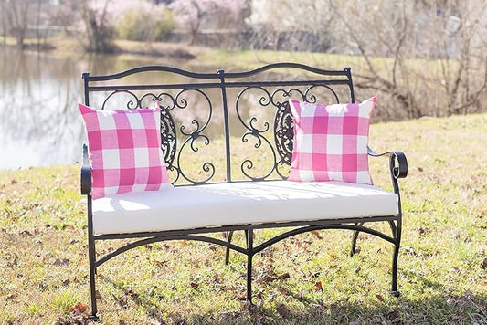 RSH DECOR: Square Throw Pillows Set of 2 | 20” x 20” | All-Weather Spun Fabric | Water and Fade-Resistant | Outdoor Accent Pillows for Patio Furniture | Classic Pink Buffalo