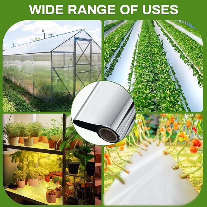 4 x 200 Ft Highly Reflective Film Roll Heavy Duty Horticulture Film Roll for Outdoor Indoor Plant Grow Tent Warm House Greenhouse Room, 2 Mil Silver