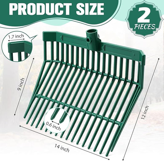 Lasnten Manure Fork Replacement Head, 18 Tines Pitchfork Head with Screws and Nuts, Horse Manure Rake for Picking up Grass and Hay(Army Green,2 Pcs)