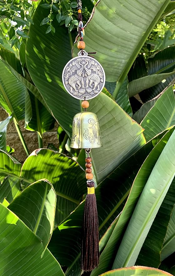 Traditional Lucky Feng Shui Wind Chime Bell Hanging Ornament Decoration for Protection Success Peace and Wealth (Elephant)