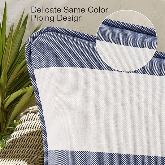 Decorative Outdoor Water Repellent Throw Pillows with Inserts, Set of 4, 20" x12" Pillows for Patio, Backyard, Bed, Couch, and Patio Furniture, Navy Stripe