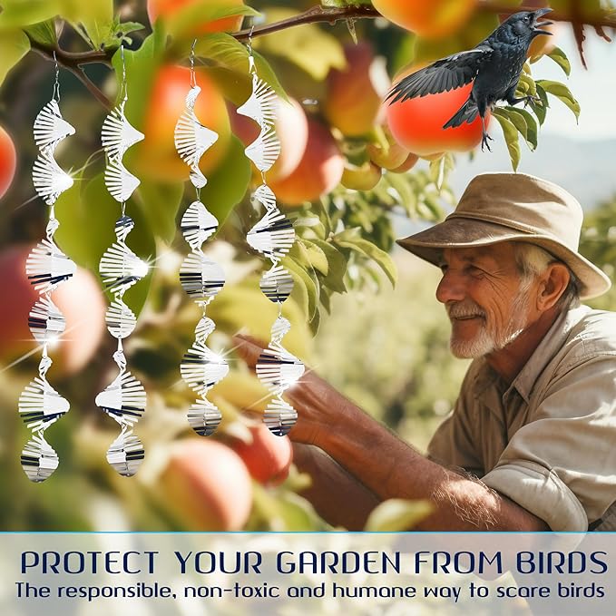 Reflective Bird Deterrents for Outside – Bird Repellent Devices Outdoor – 3D Wind Spinners Outdoor Garden Decor –4 Set Bird Repellent to Keep Woodpecker & Pigeons Away from Window Roof (Style 1)