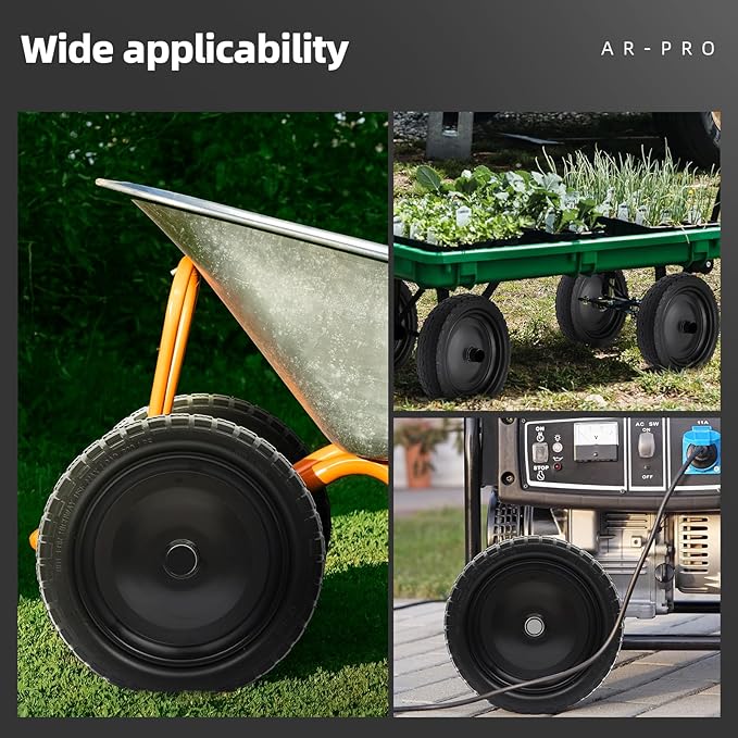 AR-PRO (2-Pack) 13" Flat Free Tire and Wheel - with 5/8" Axle Bore Hole, 2.17" Offset Hub - 13 lnch Solid Wheels Compatible with Garden wagon Cart,Hand Trucks,Utility Cart and Lawnmower Yard Trailers