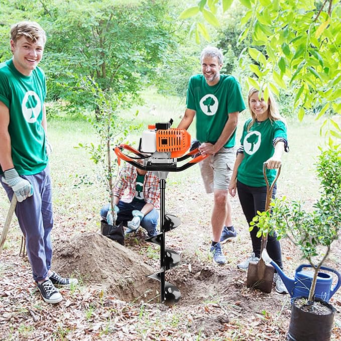 Post Hole Digger,72CC Auger Post Hole Digger Gas Powered Auger with 3 Earth Drill Bits 4" & 8" & 12", 3 Extension Rods for Fence Garden Farm Plant,EPA Certification