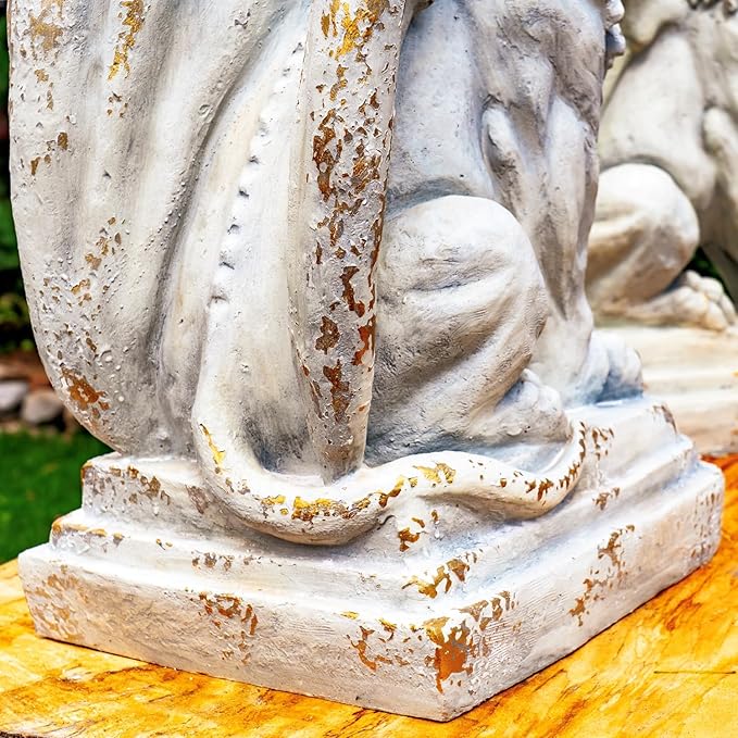 Zaer Ltd. Set of 2 Garden Griffin Statues, Magnesium-Cement Sculptures, 28.3" H Outdoor Entrance Decor (Distressed Gray)