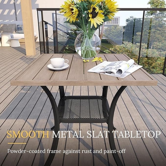 VICLLAX 3 Pieces Small Patio Table and Swivel Chairs for 2, All Weather Patio Dining Set, Grey Wood Grain Tabletop and Sandshell Fabric