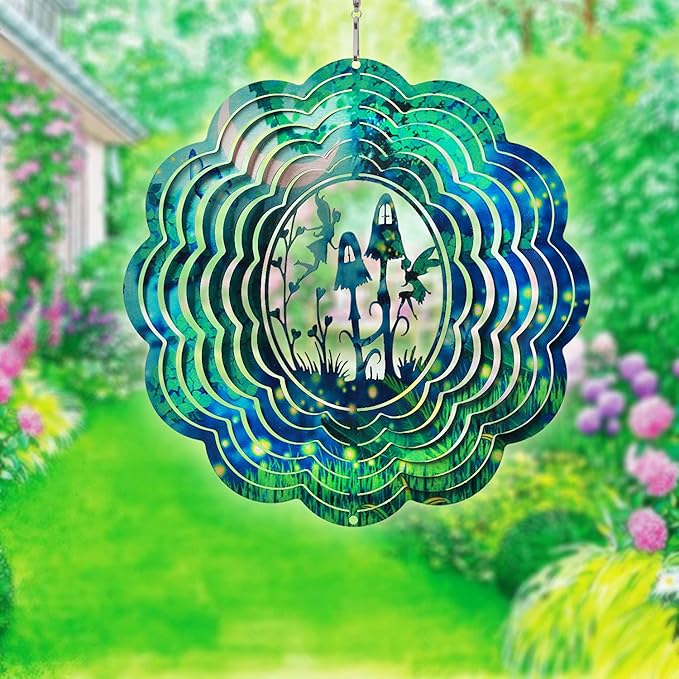 Spring Song Fairy Garden Wind Spinner, Stainless Steel, Kinetic Art, Indoor/Outdoor Hanging Decor