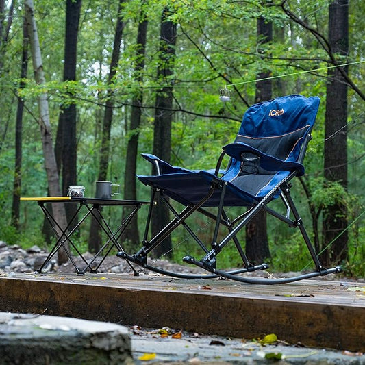 iClimb Padded Folding Rocking Chair Heavy Duty Camping Patio Porch Backyard Lawn Garden Balcony Rocker Indoor Outdoor with Carry Bag