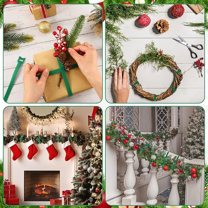 100 Pcs Christmas Garland Ties 15.75Inch Adjustable Holiday Garland Twist Ties for Holiday Halloween Tree Wreath Party Yard Wall Doorway Reusable Nylon Garden Cable Straps Decoration(Green)