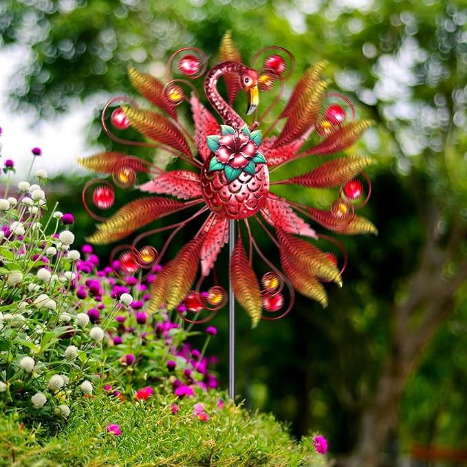 Flamingo Wind Spinner for Garden, Double Wind Sculpture Flamingo Wind Spinner for Garden Patio Yard Decor