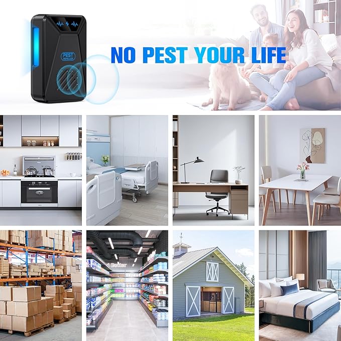 6 Packs Ultrasonic Pest Control Repeller, Electronic Pest Repellent Plug in Indoor for Insect Roaches Spider Ant Bug Mosquito Rat Mouse Repellent for House Home Kitchen Garage (Black)