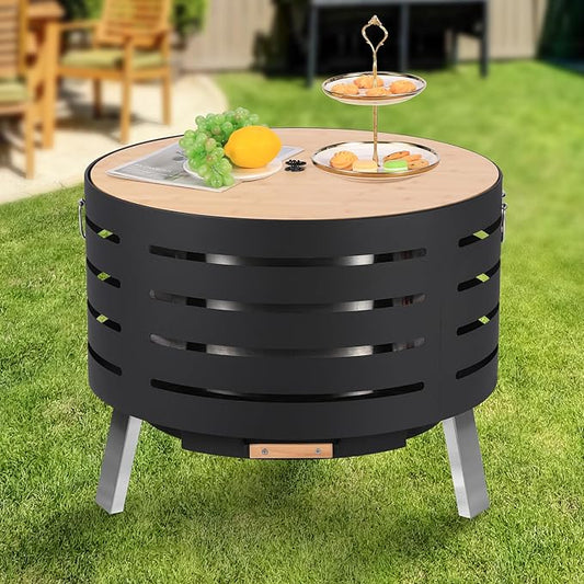 GarveeLife 26 in Smokeless Fire Pit with Removable Ash Pan, Wood Burning Firepit Table with Fire Poker,Smokeless Outdoor Fireplace with Carrying Bag, Outdoor Fire Pits for Bbq, Table, Bonfire, Camping