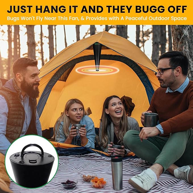 BUGGOFF White Fly & Flying Insect Repellent Fan with Twin Blades, Table top & Hangable, Battery Powered, USB C Chargable with Cable Included. Safe Blades with Auto Stop. (4 Pack)