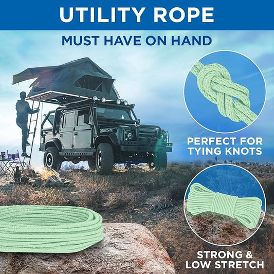 TECEUM Cotton Rope 3/16” (5 mm) – 100 FT – Strong All-Purpose Braided Rope – Natural Cotton – for Crafting, Сamping, Clothes Line, DIY, Indoor & Outdoor Use – Mint