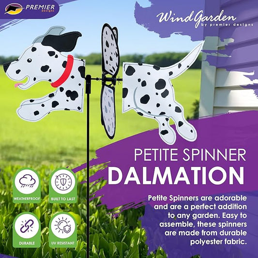 Premier Kites Petite Spinner Dalmation – Whimsical Wind Spinner for Yard & Garden, Durable Weather-Resistant Fabric, Easy to Assemble, Outdoor Decor for Patios, Lawns, & Fairy Lovers