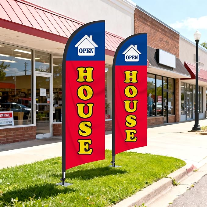 2 Packs Open House Flag for Real Estate 8 Ft Open Feather Flags Banner with Pole Kit and Ground Stake for Outside Outdoor