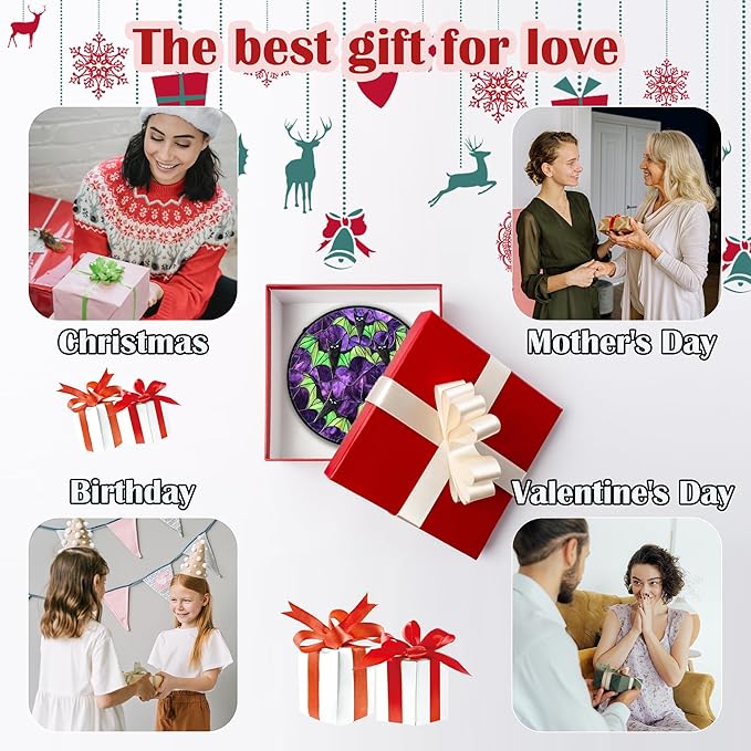 Stained Glass Window Hanging - Halloween Decorations Black Bat with Green Wings Suncatcher for Doors Garden Indoor Spooky Sun Catchers Gothic Decor Horror Gifts for Women Men Friend 6.3 in