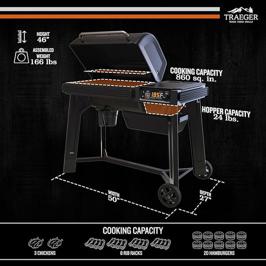 Traeger Grills Woodridge Electric Wood Pellet Grill and Smoker, Wi-Fi Temperature Control up to 500 Degrees, 860 Sq. In. Cooking Capacity, 6-in-1 for Outdoor Grilling, Smoking, and BBQ, TFB86MLH