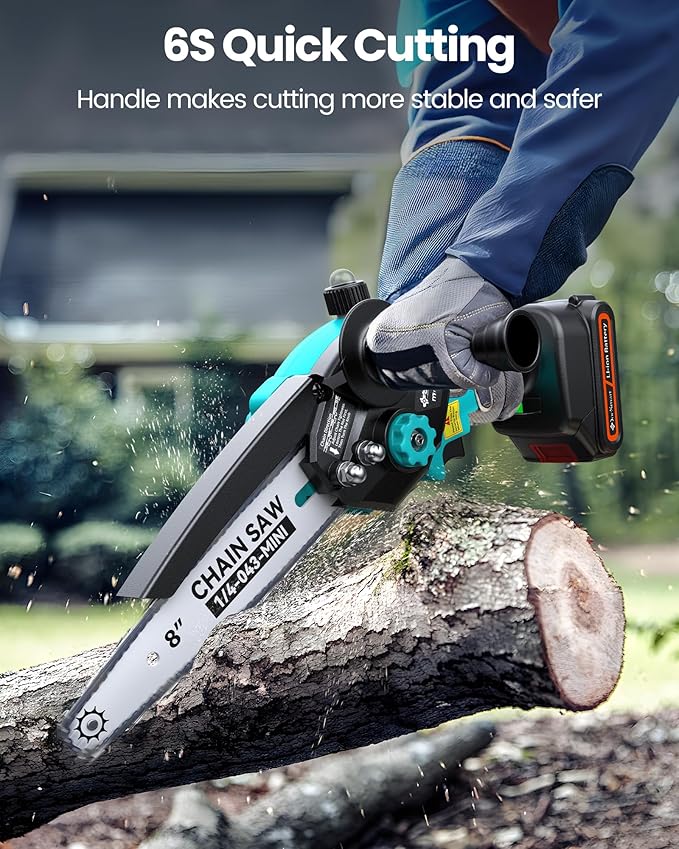 Cordless Pole Saw&8 inch Mini Chainsaw,2-IN-1 Electric Tree Trimmer with 2PCS 2000mAh Rechargeable Batteries,Battery Pole Saws w/Extension Pole for Tree Trimming Wood Cutting,Ideal Gifts for Men Dad