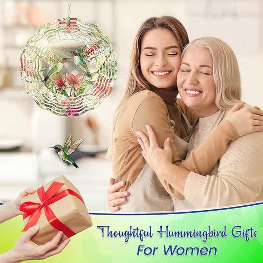 FLAGWIX Christmas Hummingbird Gifts for Women - 3D Stainless Steel Metal Wind Spinners 12in - Hummingbird Wind Spinner Yard Decorations Outdoor Indoor Hanging Garden Decor, Christmas Decorations