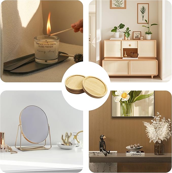 6Pcs 3” Bamboo Plant Saucer, Round Pot Tray for Indoor Planters, Succulent Holder Drainage Tray, Versatile Coaster Set for Home Office Decor