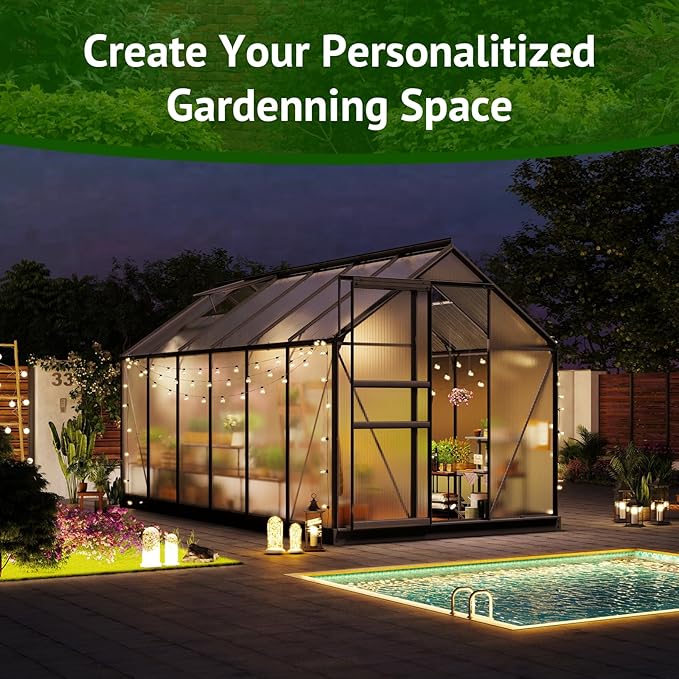 12x6ft Polycarbonate Greenhouse, Heavy Duty Walk-in Aluminum Greenhouse for Outdoors, Garden, Backyard, with Ventilation Window, Rain Gutter, Sliding Door