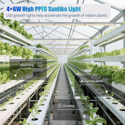 1FT Indoor Plant Grow Light, Full Spectrum Sunlight, T5 Grow Lamp with Side Switch, LED Grow Light Bulb, Plug and Play, Easy Installation, Suitable for Greenhouse Seedlings, 4 Pack