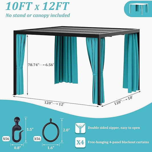 Gazebo Universal Replacement Privacy Curtain,10'×12' Gazebo Outdoor Waterproof Curtains, 4-Panels Sidewall Curtains with Double Zipper for Patio Canopy, Garden and Backyard (Curtain Only)
