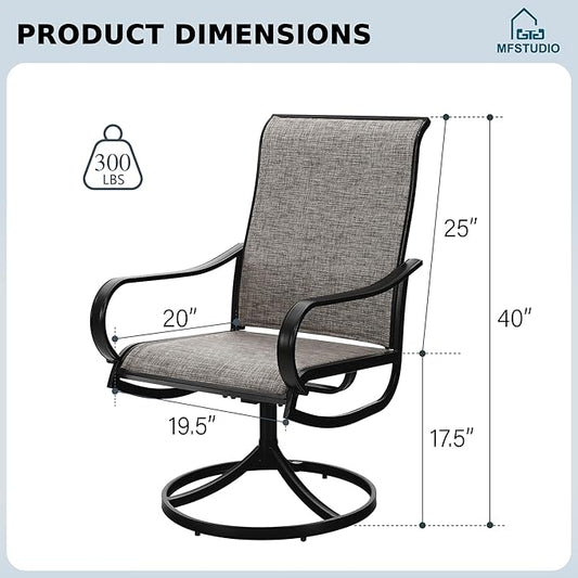 MFSTUDIO Swivel Patio Dining Chairs Set of 2, Outdoor Dining Chairs with Breathable Quick-Drying Textilene Fabric & Sturdy Metal Frame, All Weather Outdoor Furniture Chairs for Deck, Bistro, and Lawn