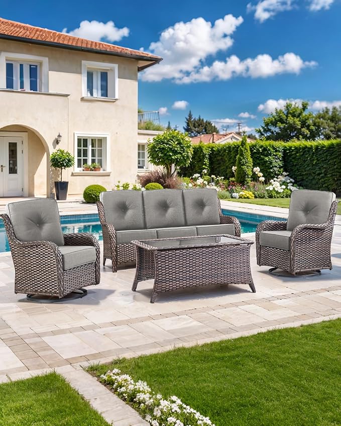 Luxury 22x24/22x25 6-Inch Outdoor Seat Cushions - Set of 2 Water Repellent Patio Chair Comfortable Cushion for Porch Rattan Dining Rocker Glider Chairs Loveseat Couch Sectional Sofa - Grey