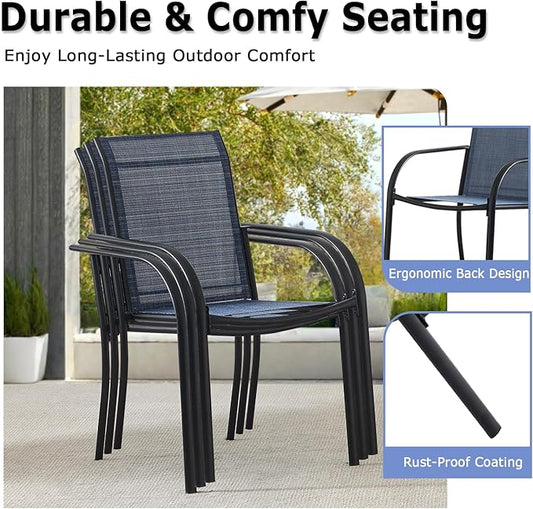 Patio Chairs Set of 2, Outdoor Dining Chairs with Breathable Textilene Fabric, Stackable Patio Chairs for Lawn, Garden, Backyard, Poolside, Dark Blue