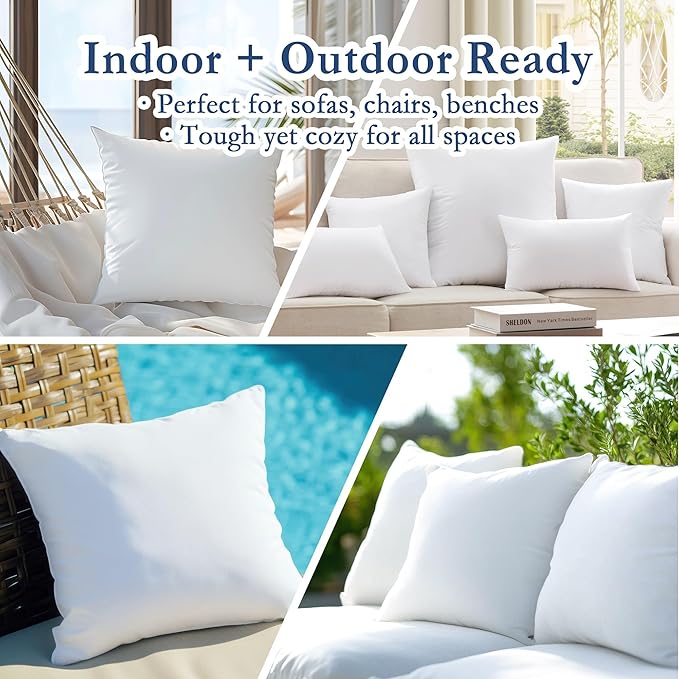 puredown® 26x26 Outdoor Pillow Inserts, Set of 2, Fluffy Soft Waterproof Down Alternative Euro Pillows for Porch Swing Sofa Couch Cushion Patio Furniture