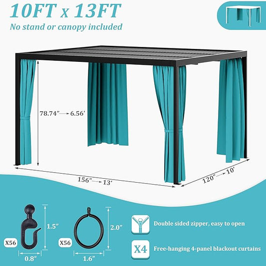 Gazebo Universal Replacement Privacy Curtain,10'×13' Gazebo Outdoor Waterproof Curtains, 4-Panels Sidewall Curtains with Double Zipper for Patio Canopy, Garden and Backyard (Curtain Only)