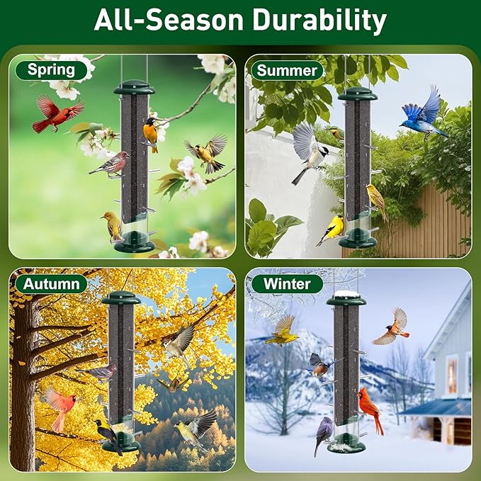 FEED GARDEN Finch Feeders for Outside, Nyjer & Thistle Bird Feeders, 15 Inch Tube Feeder with 12 Small Ports & 8 Perches, Durable Metal Design for Outdoor Hanging, Easy Fill & Clean