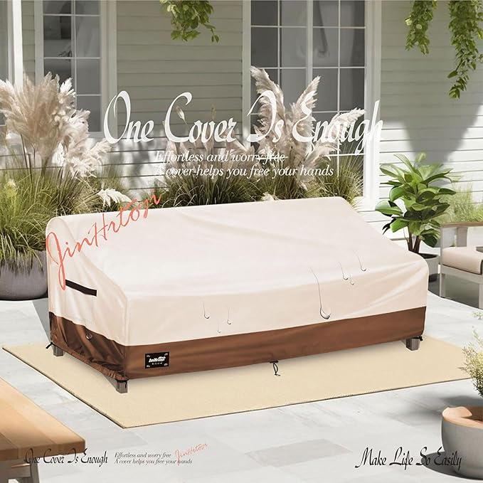 3-Seater Outdoor Furniture Covers Waterproof,76"Wx32"Dx31"H Inches Outdoor Couch Cover, Heavy Duty Patio Furniture Covers,Beige&Brown