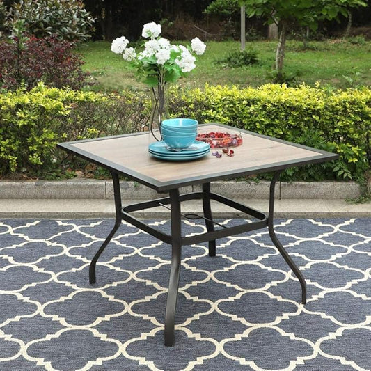 PHI VILLA Patio Dining Table 37“ x 37" Outdoor Dining Furniture Umbrella Table with 1.57" Umbrella Hole, Steel Frame with Premium PVC Table Top for Lawn Garden