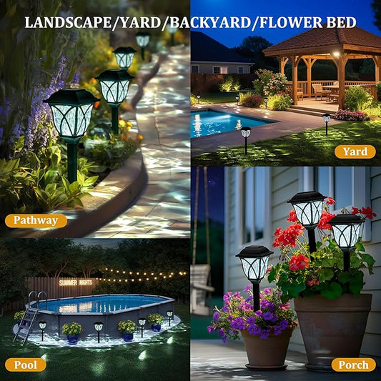 GIGALUMI Solar Lights Outdoor Waterproof, 6 Pack LED Solar Garden Lights, Outdoor Decorations, Garden Decor for Yard, Patio, Landscape, Planter, Walkway (Cold White)
