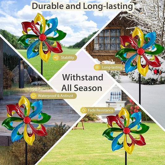 Colorful Metal Wind Spinners for Outdoor - 13 Inch Smooth Spinning Garden Wind Sculptures, Wind-Catcher with Upgraded Stable Stakes for Yard & Patio Decoration