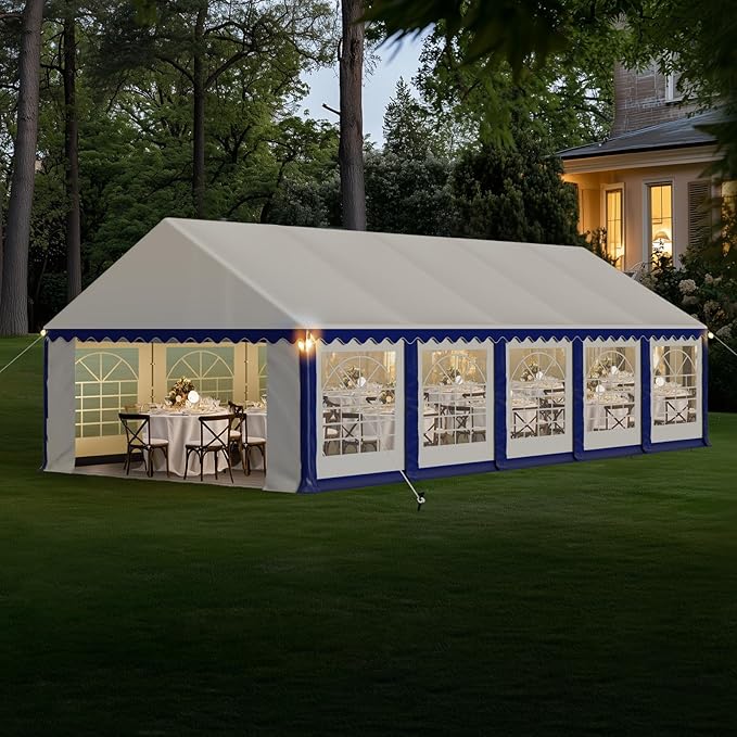 GREEN PARTY 16x32FT Party Tent Heavy Duty, Large Wedding Event Shelters with 4 Carry Bags & Removable Sidewalls, Outdoor Canopy Gazebo Commercial Tents for Parties Carport Garden Patio