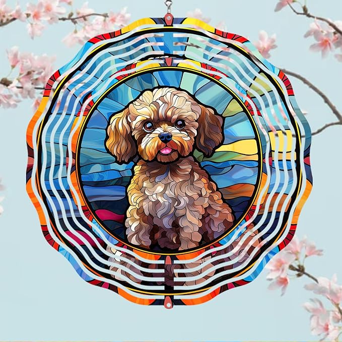 Poodle Dog Wind Spinners Outdoor Dog Memorial Gifts, 3D Metal Kinetic Hanging Garden Wind Spinner, Spinner Decor, Wind Sculptures for Outdoor & Indoor, Window, Yard Decor (Poodle 1)