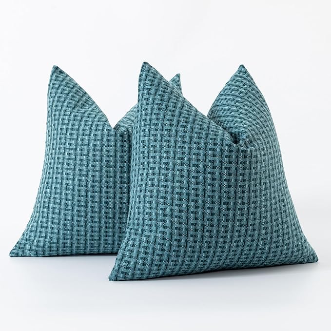 Kevin Textile Outdoor Waterproof Throw Pillow Covers Pack of 2 Farmhouse Decorative Cushion Covers for Garden Patio Tent Balcony Bench Couch Sofa 20x20 Inch, Teal