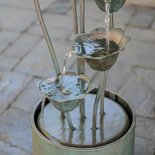 XBrand Metal Sculptural Multi-Tiered Flower Water Fountain, Bronze, 46" Tall